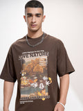 Disney By Highlander Men Brown Mickey And Friends Printed Round Neck Oversized Fit T-Shirt - Brown - Image 1