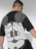Disney By Highlander Men Black Mickey Mouse Printed Round Neck Oversized Fit T-Shirt - Black - Image 1