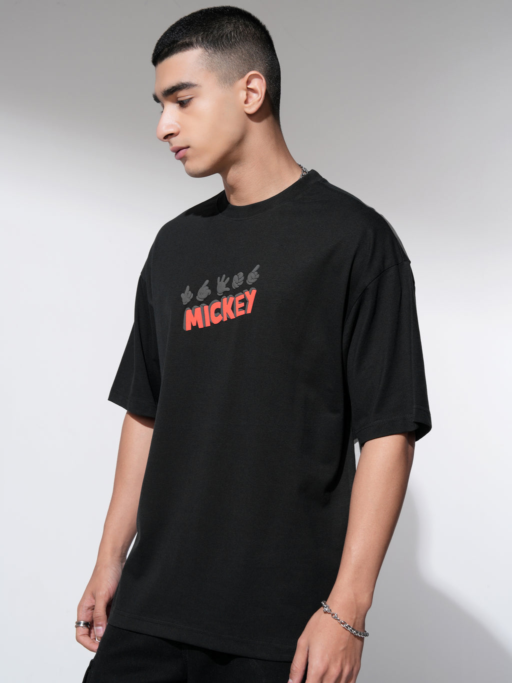 Disney By Highlander Men Black Mickey Mouse Printed Round Neck Oversized Fit T-Shirt - Black - Image 4