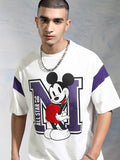 Disney By Highlander Men White Mickey Mouse Printed Round Neck Oversized Fit T-Shirt - White - Image 1