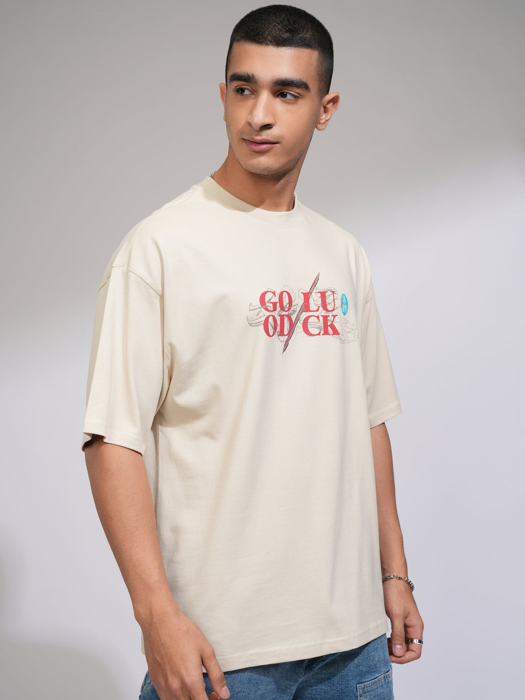 Disney By Highlander Men Cream Mulan Printed Round Neck Oversized Fit T-Shirt - Cream - Image 6
