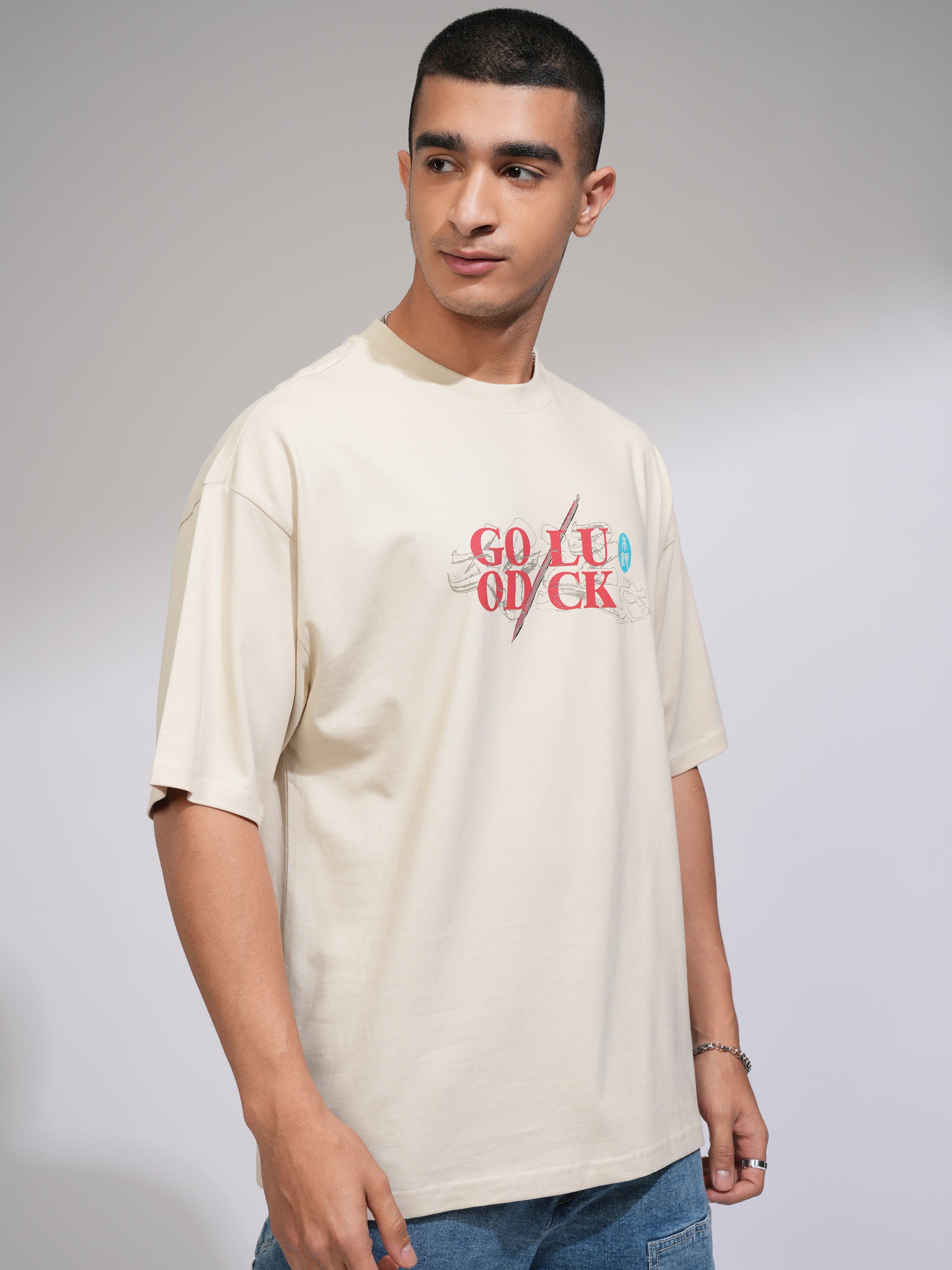 Disney By Highlander Men Cream Mulan Printed Round Neck Oversized Fit T-Shirt - Cream - Image 6