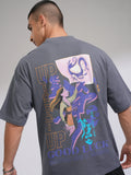 Disney By Highlander Men Grey Mulan Printed Round Neck Oversized Fit T-Shirt - Grey - Image 1