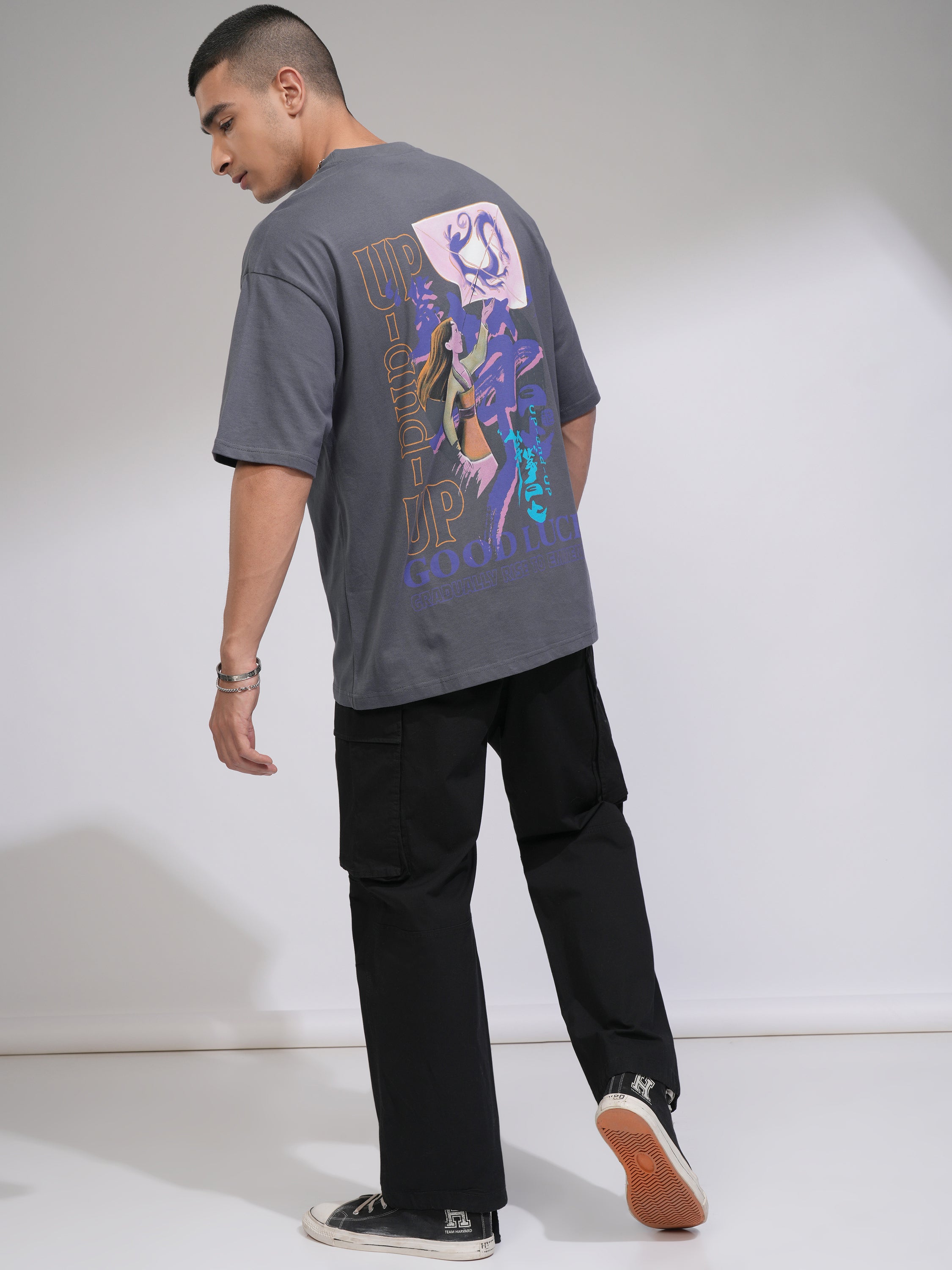 Disney By Highlander Men Grey Mulan Printed Round Neck Oversized Fit T-Shirt - Grey - Image 2