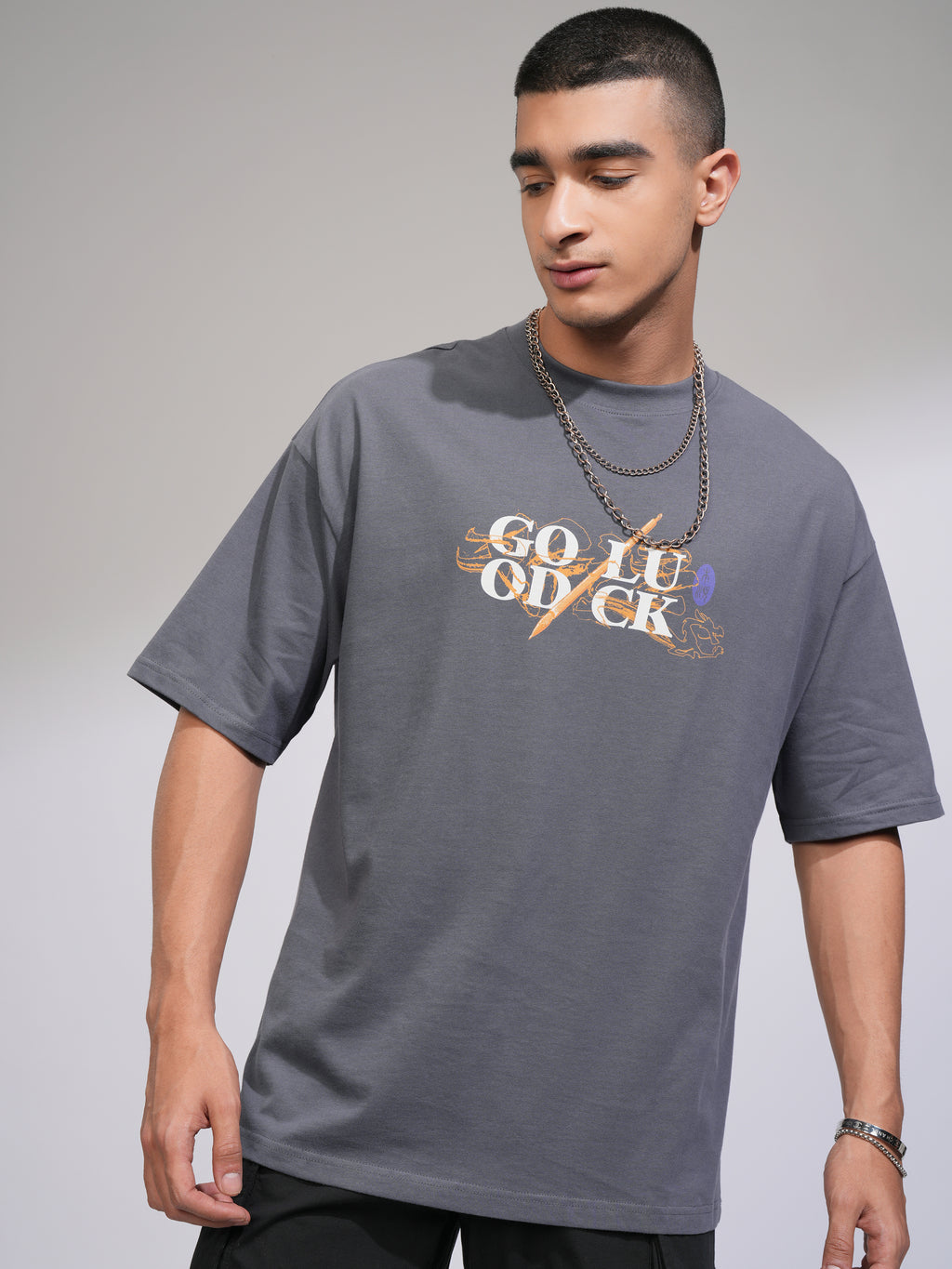 Disney By Highlander Men Grey Mulan Printed Round Neck Oversized Fit T-Shirt - Grey - Image 3