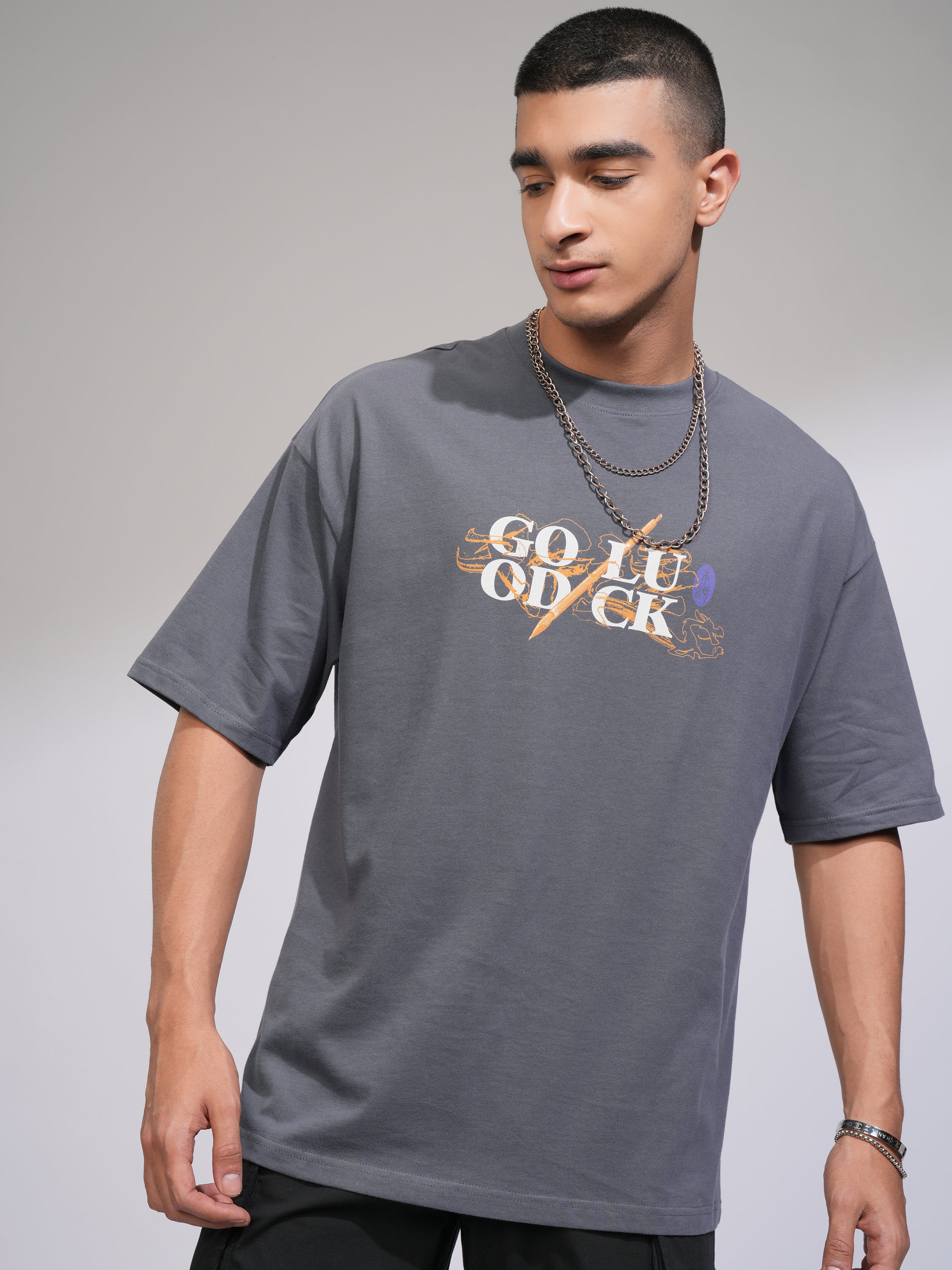 Disney By Highlander Men Grey Mulan Printed Round Neck Oversized Fit T-Shirt - Grey - Image 3