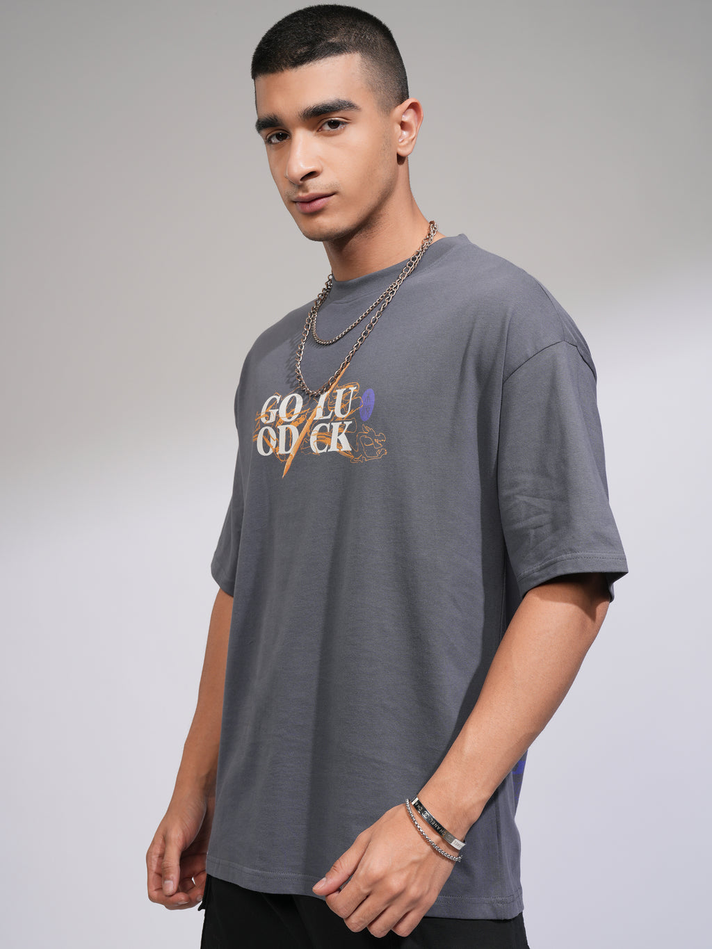 Disney By Highlander Men Grey Mulan Printed Round Neck Oversized Fit T-Shirt - Grey - Image 4