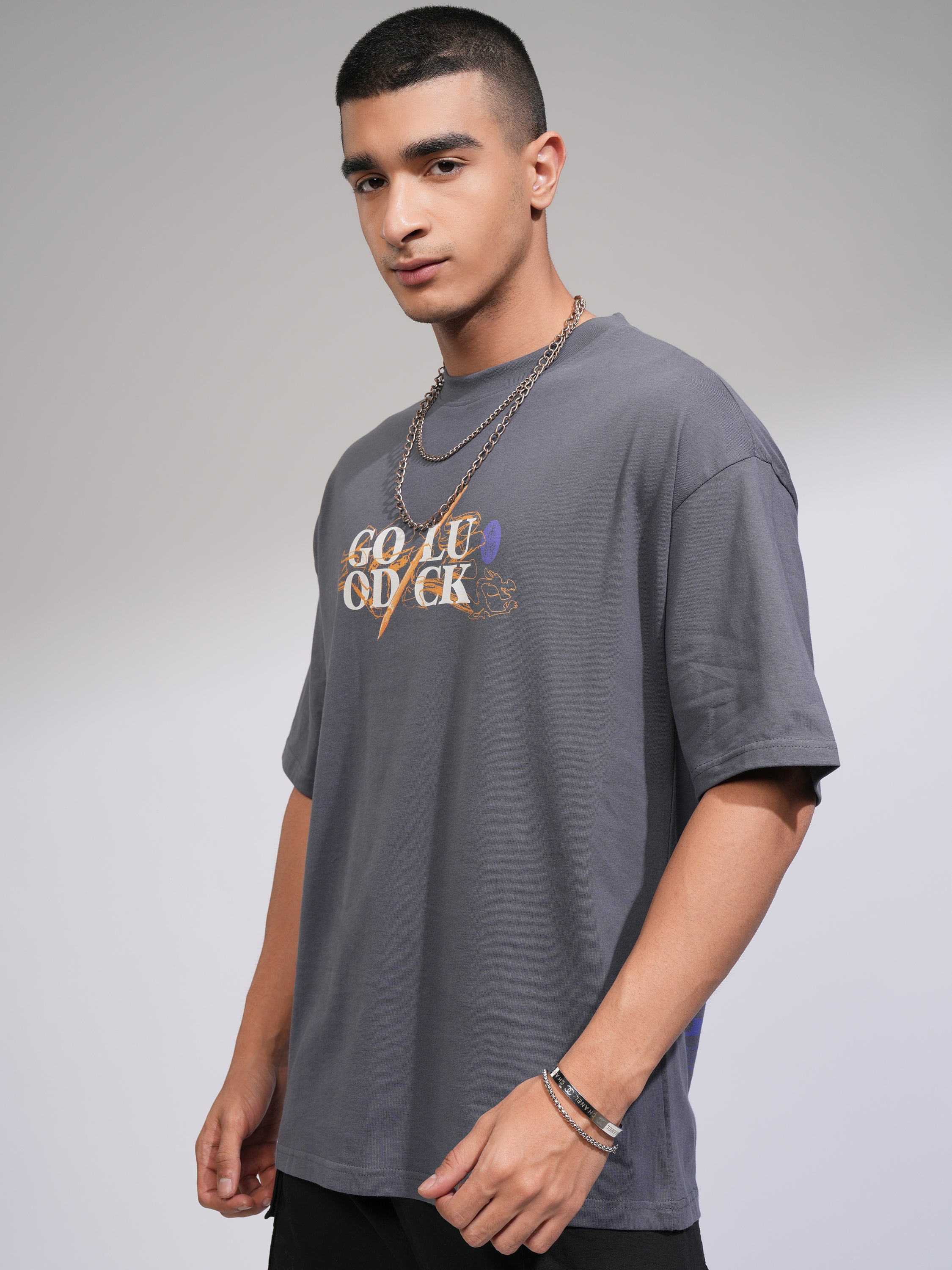Disney By Highlander Men Grey Mulan Printed Round Neck Oversized Fit T-Shirt - Grey - Image 4