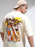 Disney By Highlander Men Cream Sher Khan and Mowgli Printed Round Neck Oversized Fit T-Shirt - Cream - Image 1