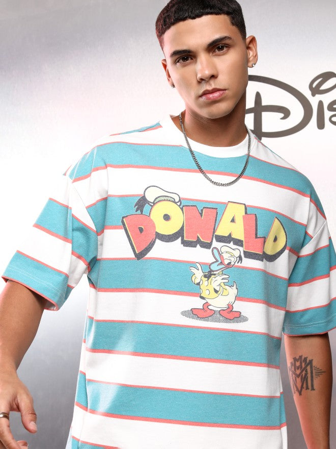 Disney By Highlander Men Blue Donald Duck Printed Round Neck Oversized Fit T-Shirt - Blue - Image 1