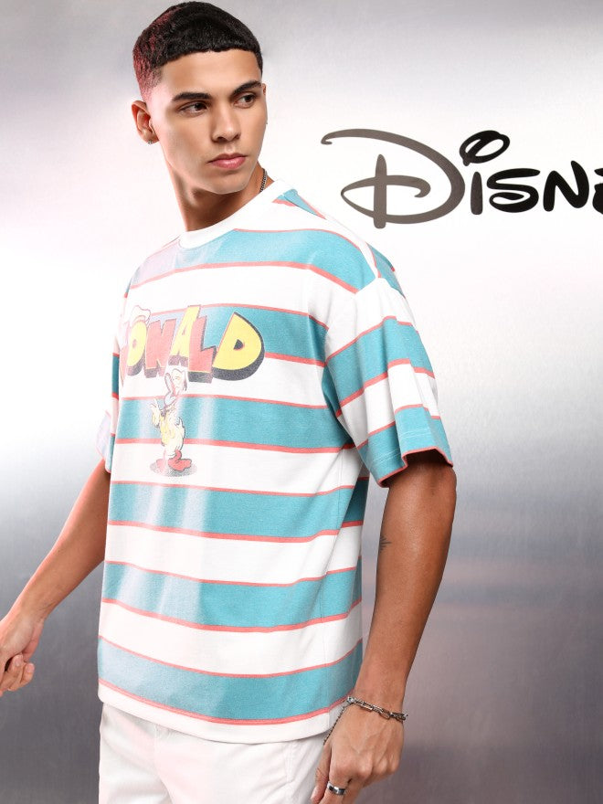 Disney By Highlander Men Blue Donald Duck Printed Round Neck Oversized Fit T-Shirt - Blue - Image 4
