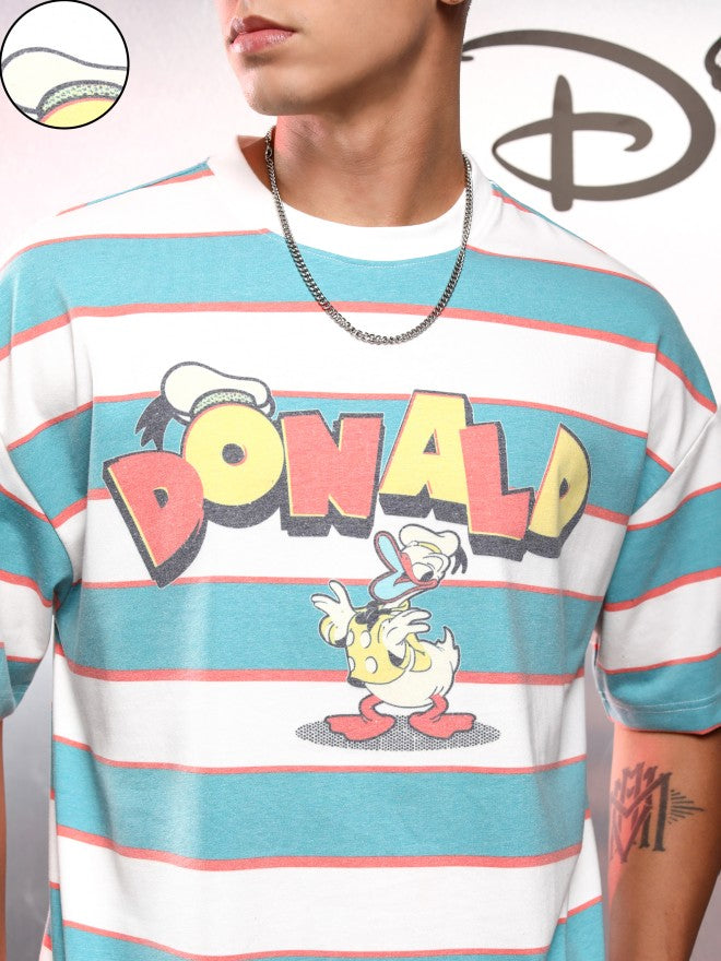 Disney By Highlander Men Blue Donald Duck Printed Round Neck Oversized Fit T-Shirt - Blue - Image 5
