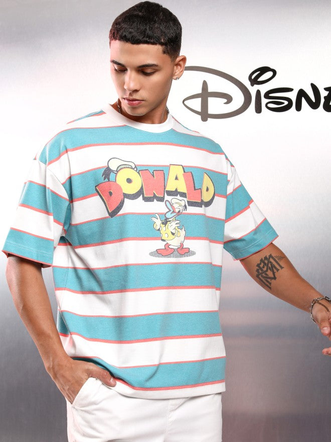 Disney By Highlander Men Blue Donald Duck Printed Round Neck Oversized Fit T-Shirt - Blue - Image 6