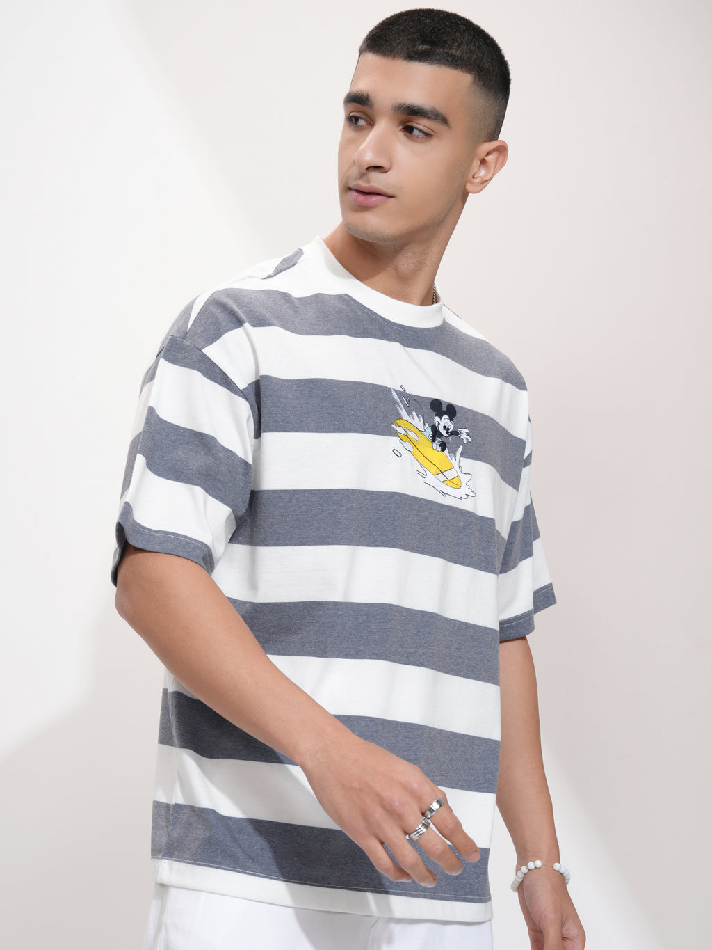 Disney By Highlander Men Navy Blue Mickey Mouse Printed Round Neck Oversized Fit T-Shirt - Navy Blue - Image 6