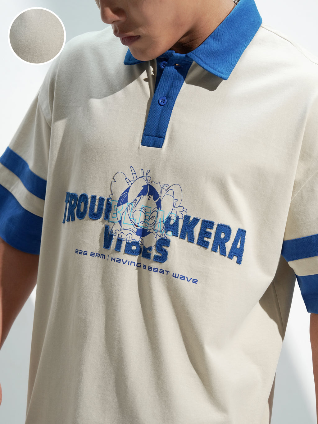 Disney By Highlander Men Navy Blue Stitch Printed Polo Collar T-Shirt - Navy Blue - Image 5