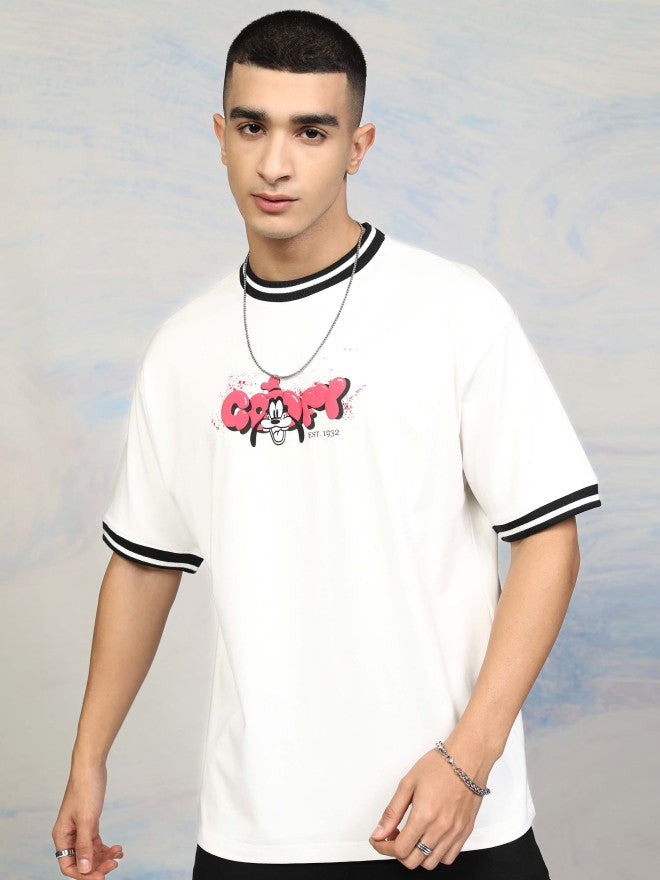 Disney By Highlander Men White Goofy Printed Round Neck T-Shirt - White - Image 3