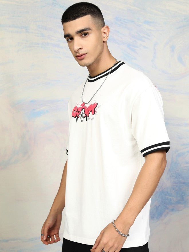 Disney By Highlander Men White Goofy Printed Round Neck T-Shirt - White - Image 4