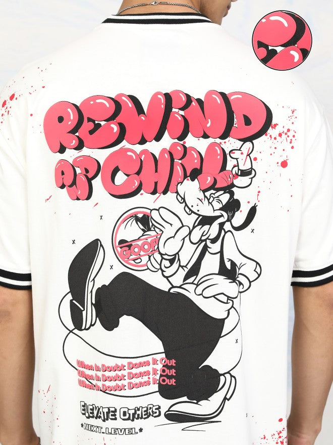 Disney By Highlander Men White Goofy Printed Round Neck T-Shirt - White - Image 5
