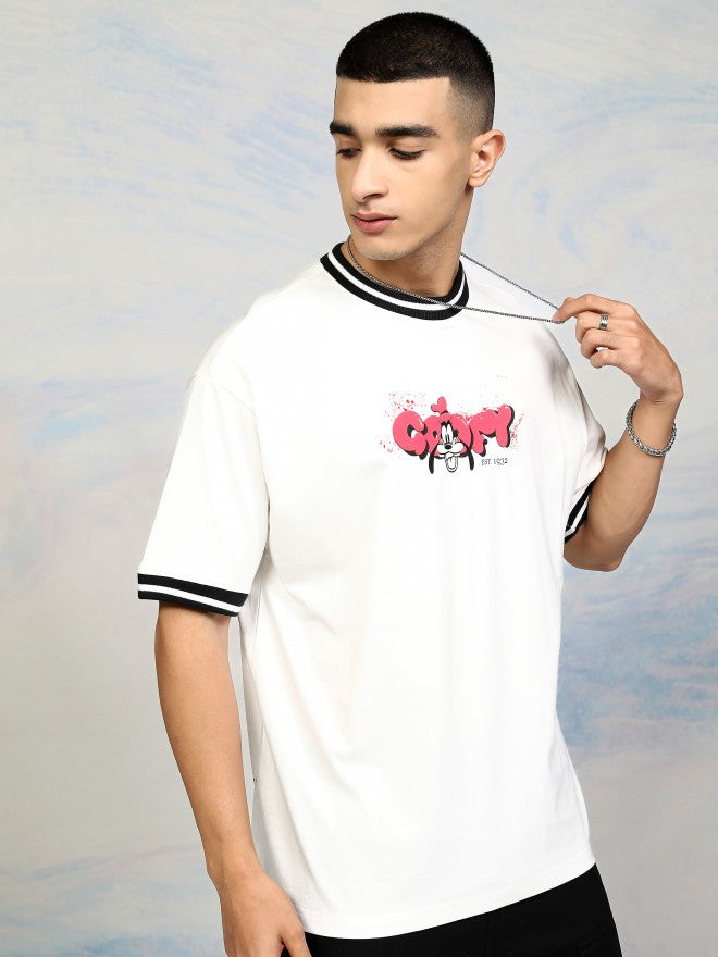 Disney By Highlander Men White Goofy Printed Round Neck T-Shirt - White - Image 6