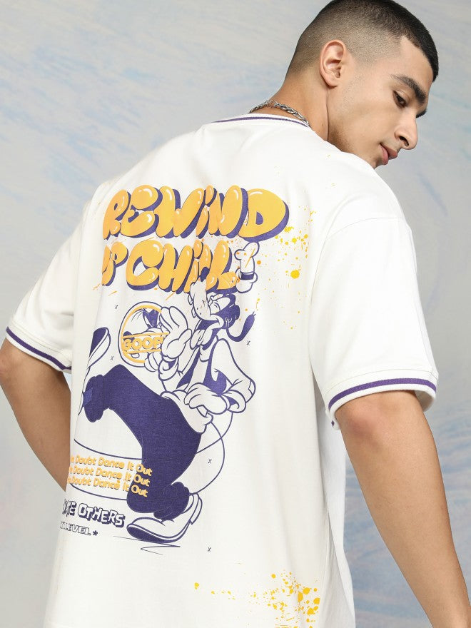 Disney By Highlander Men White Goofy Printed Round Neck T-Shirt - White - Image 1