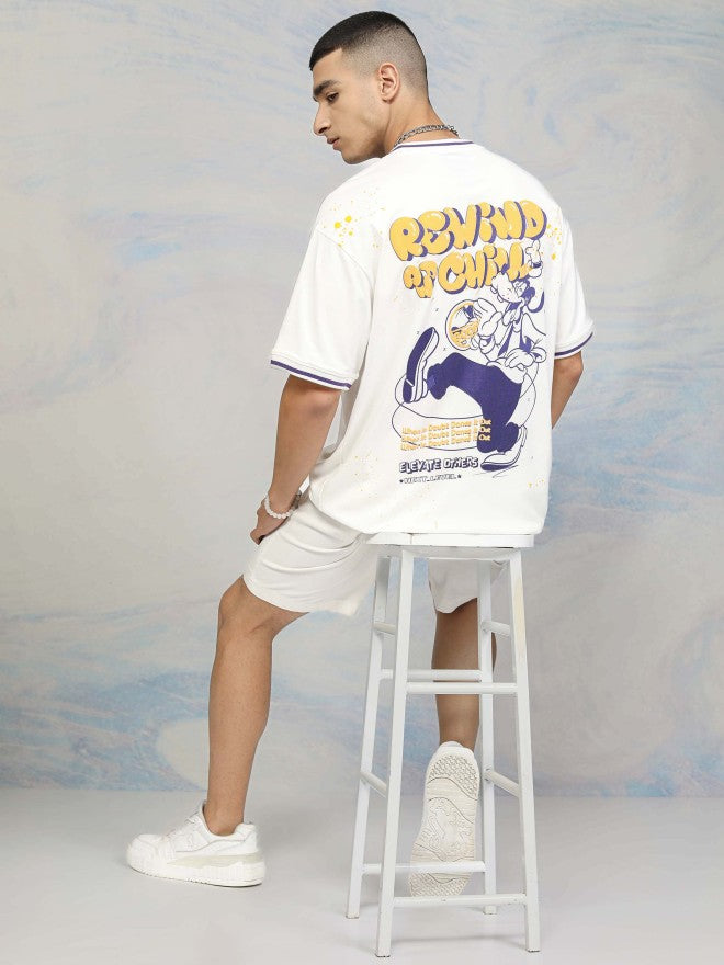 Disney By Highlander Men White Goofy Printed Round Neck T-Shirt - White - Image 2