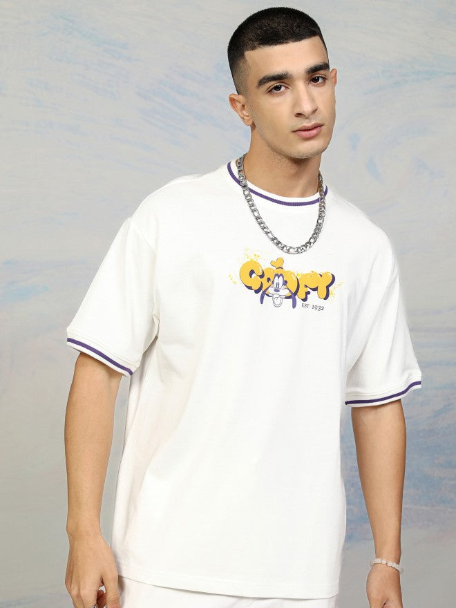 Disney By Highlander Men White Goofy Printed Round Neck T-Shirt - White - Image 3