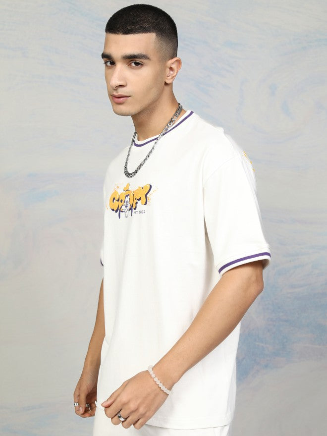 Disney By Highlander Men White Goofy Printed Round Neck T-Shirt - White - Image 4