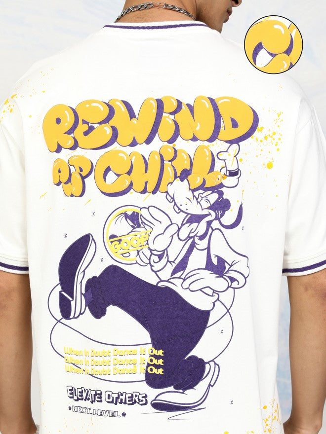 Disney By Highlander Men White Goofy Printed Round Neck T-Shirt - White - Image 5
