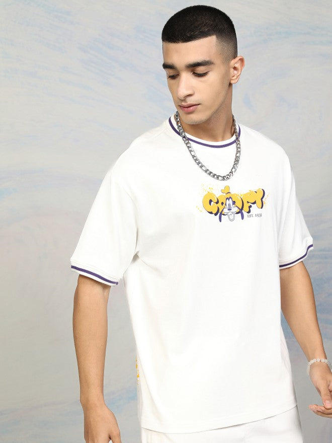 Disney By Highlander Men White Goofy Printed Round Neck T-Shirt - White - Image 6