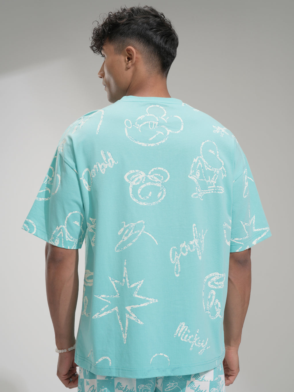 Disney By Highlander Men Blue Goofy Printed Round Neck Oversized Fit T-Shirt - Blue - Image 3