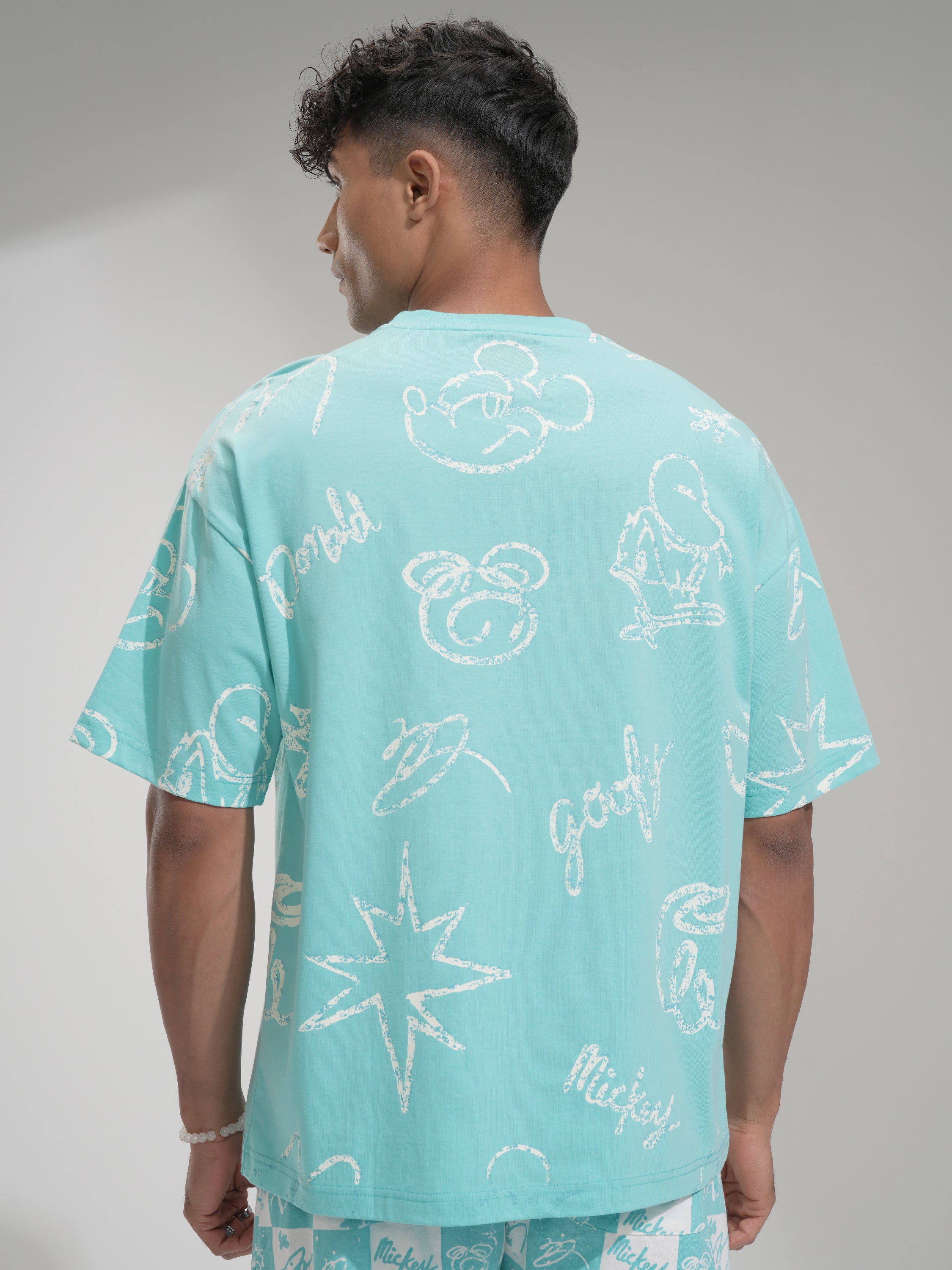 Disney By Highlander Men Blue Goofy Printed Round Neck Oversized Fit T-Shirt - Blue - Image 3