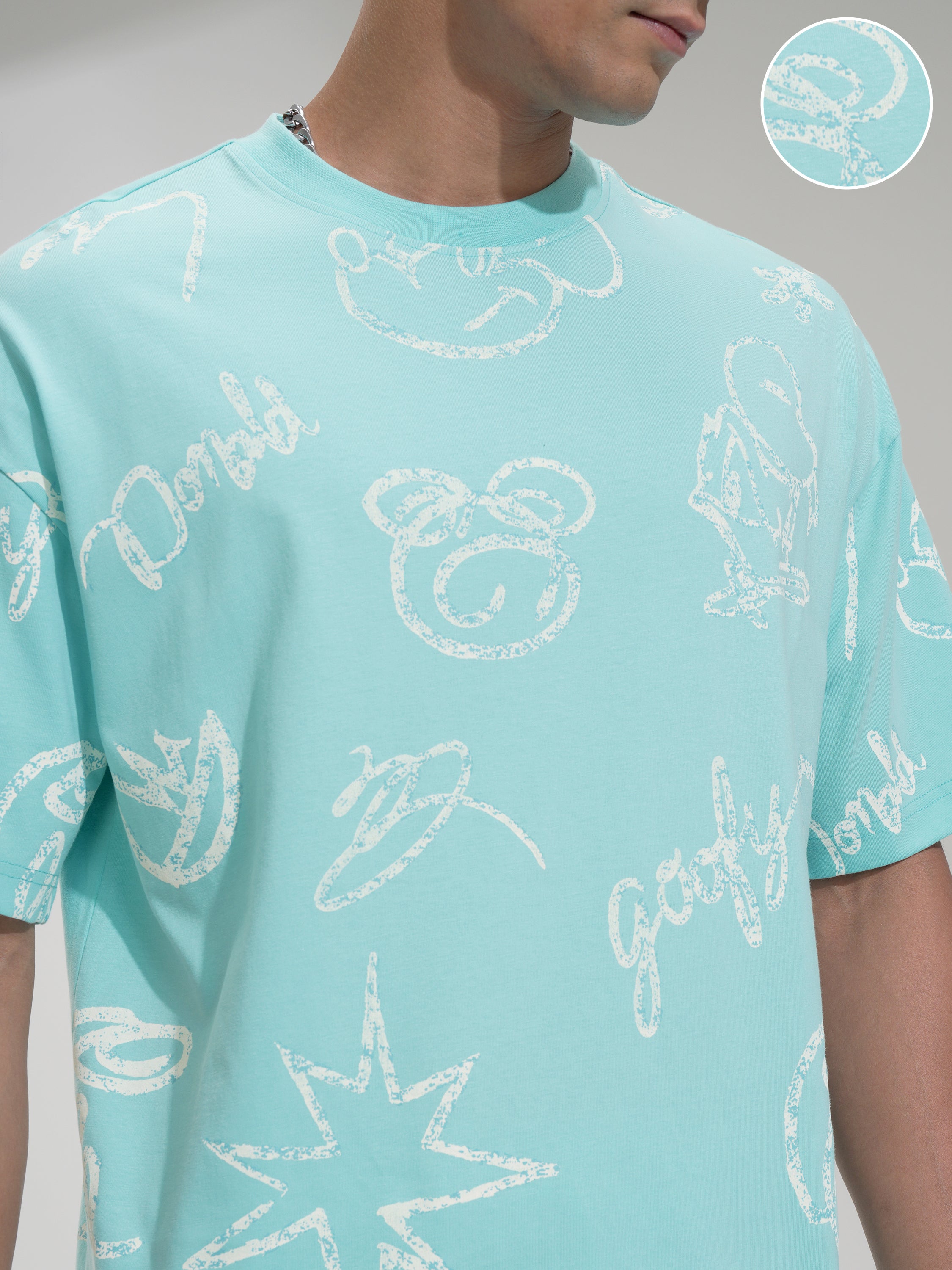 Disney By Highlander Men Blue Goofy Printed Round Neck Oversized Fit T-Shirt - Blue - Image 5