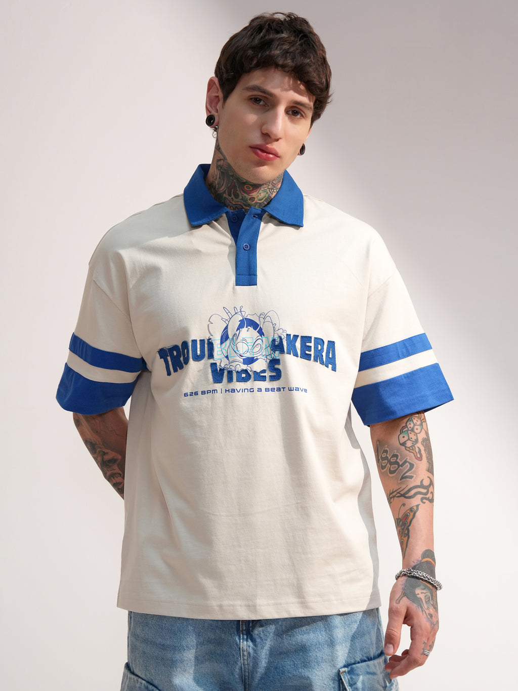Disney By Highlander Men Cream Stitch Printed Polo Collar T-Shirt - Cream - Image 3