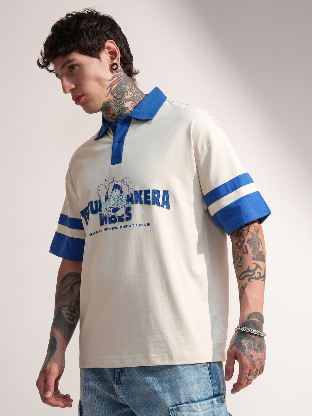 Disney By Highlander Men Cream Stitch Printed Polo Collar T-Shirt - Cream - Image 4