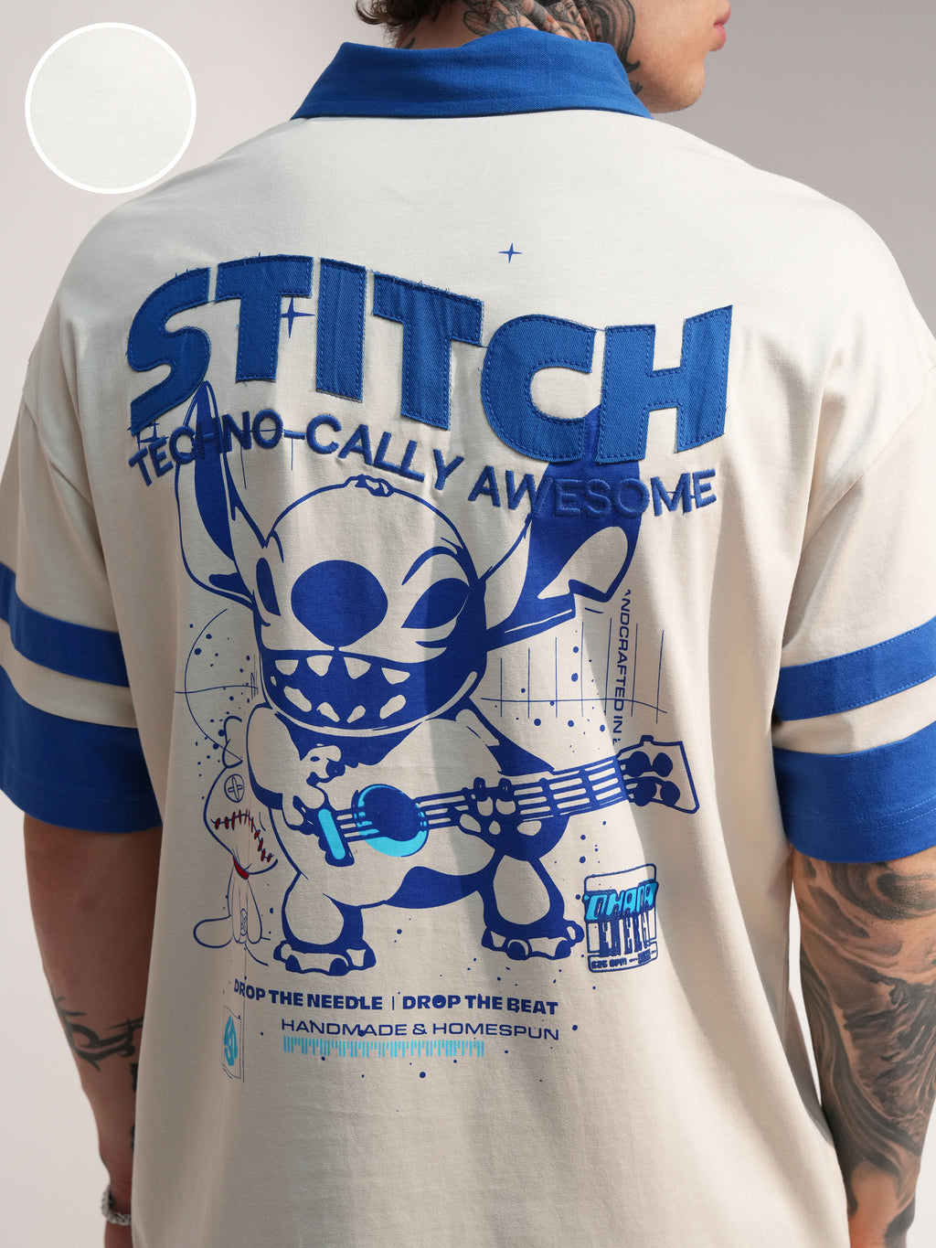 Disney By Highlander Men Cream Stitch Printed Polo Collar T-Shirt - Cream - Image 5