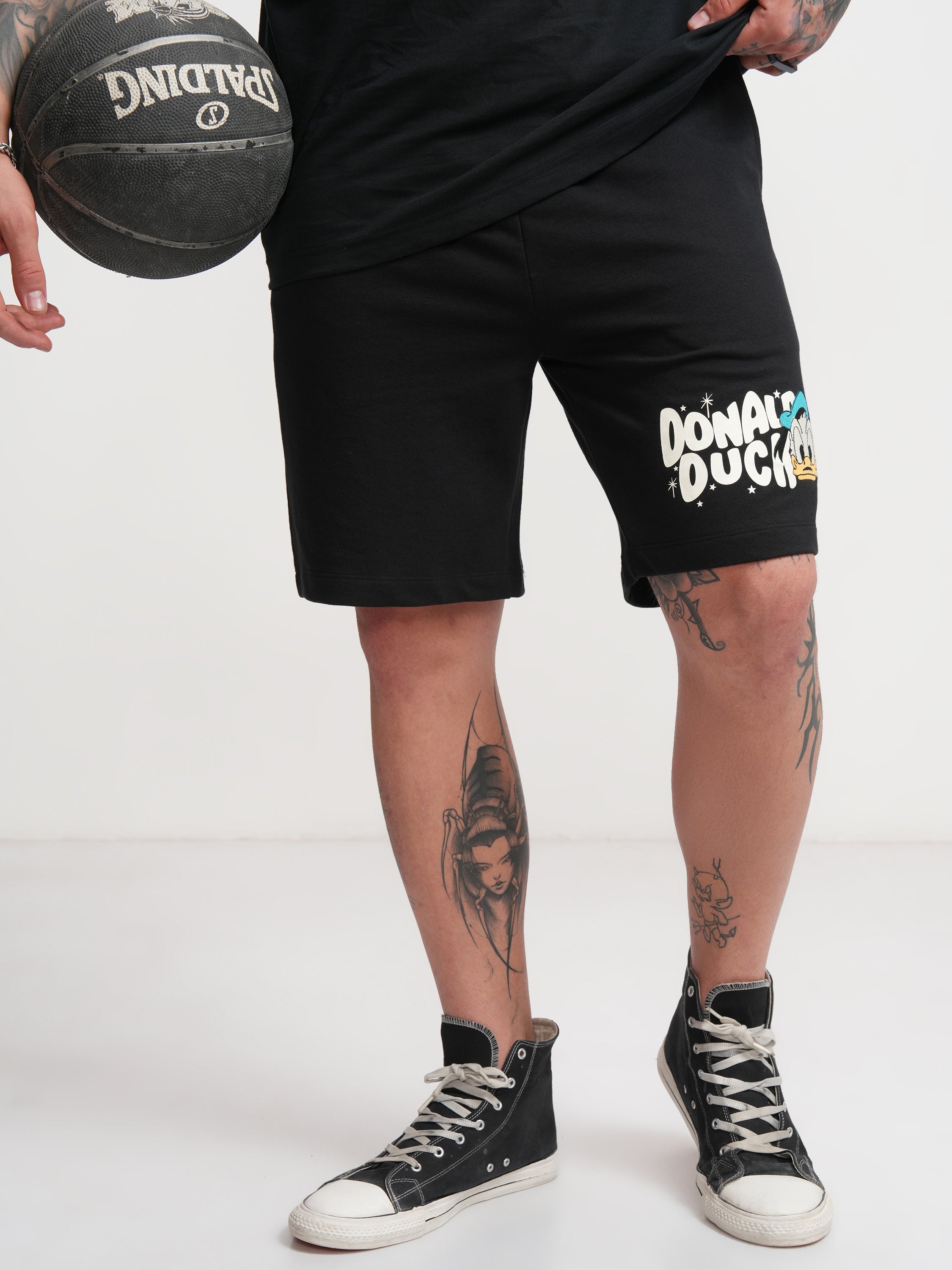 Disney By Highlander Men Black Donald Duck Relaxed Fit Shorts - Black - Image 1