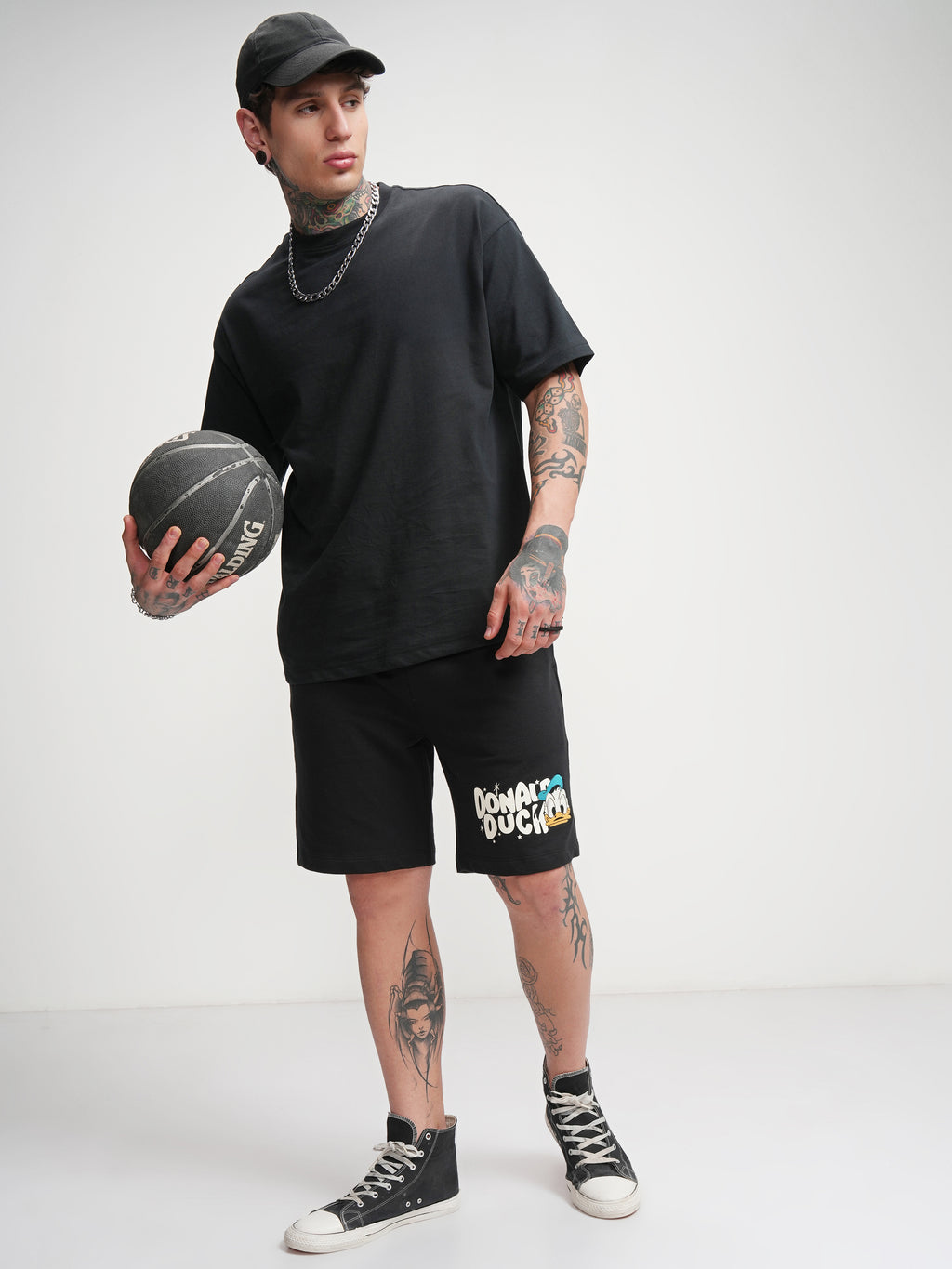 Disney By Highlander Men Black Donald Duck Relaxed Fit Shorts - Black - Image 2