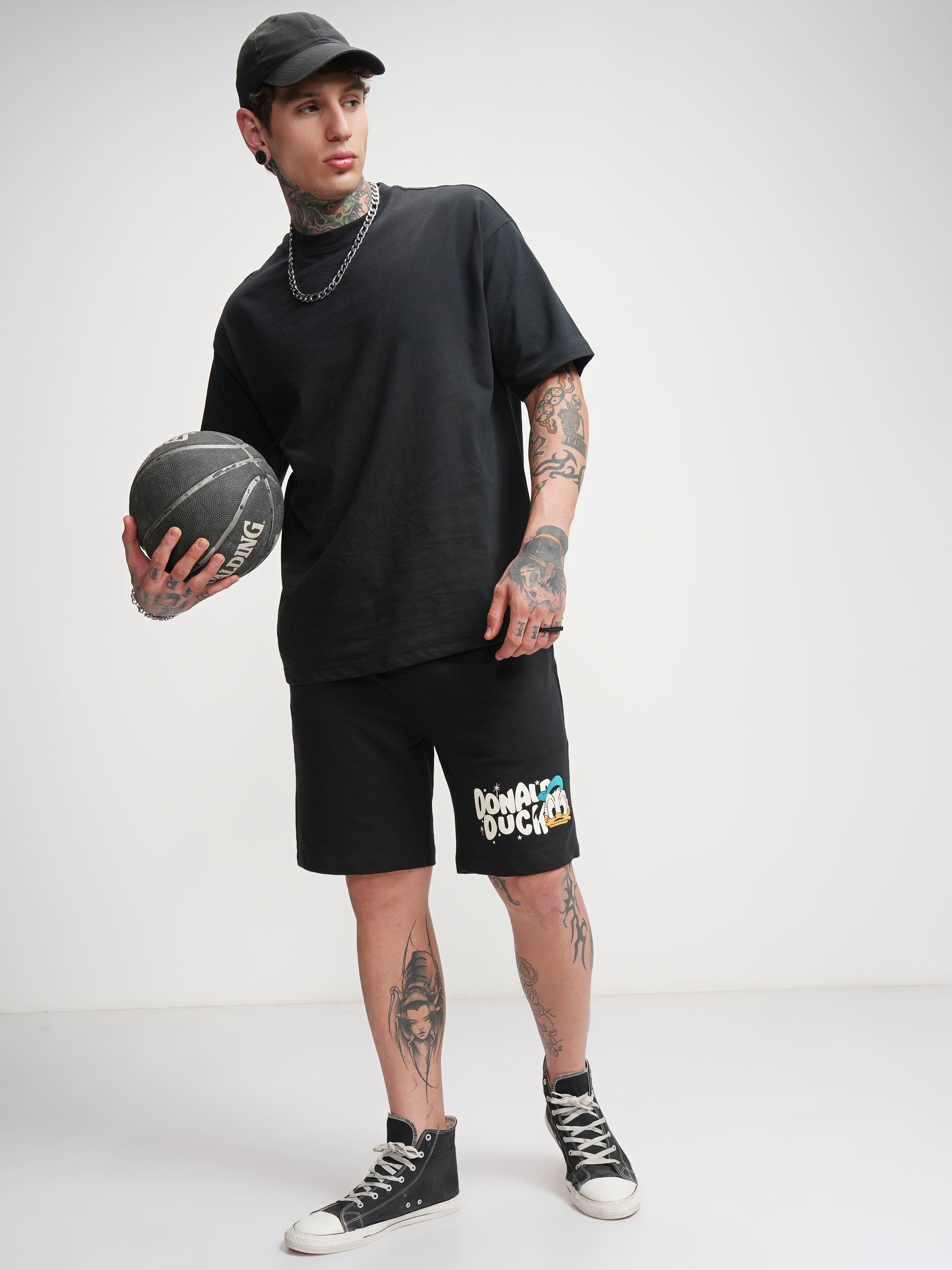 Disney By Highlander Men Black Donald Duck Relaxed Fit Shorts - Black - Image 2