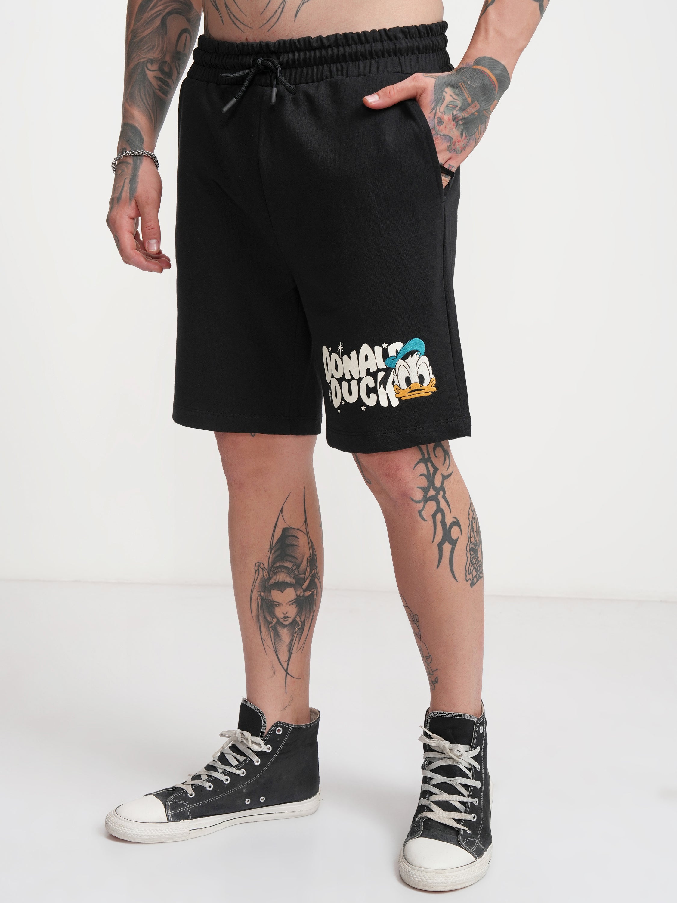 Disney By Highlander Men Black Donald Duck Relaxed Fit Shorts - Black - Image 4