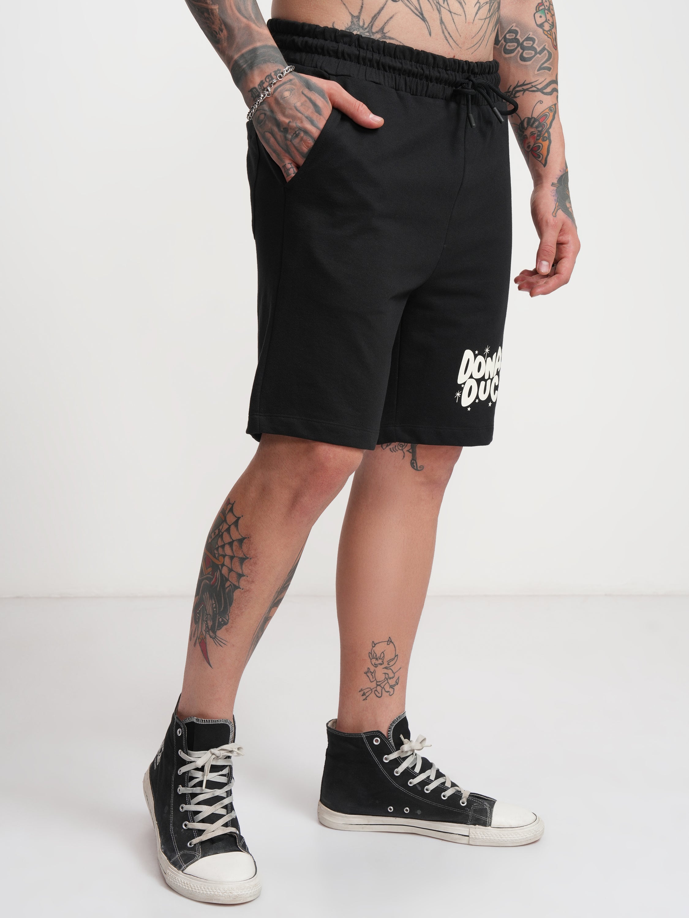 Disney By Highlander Men Black Donald Duck Relaxed Fit Shorts - Black - Image 6