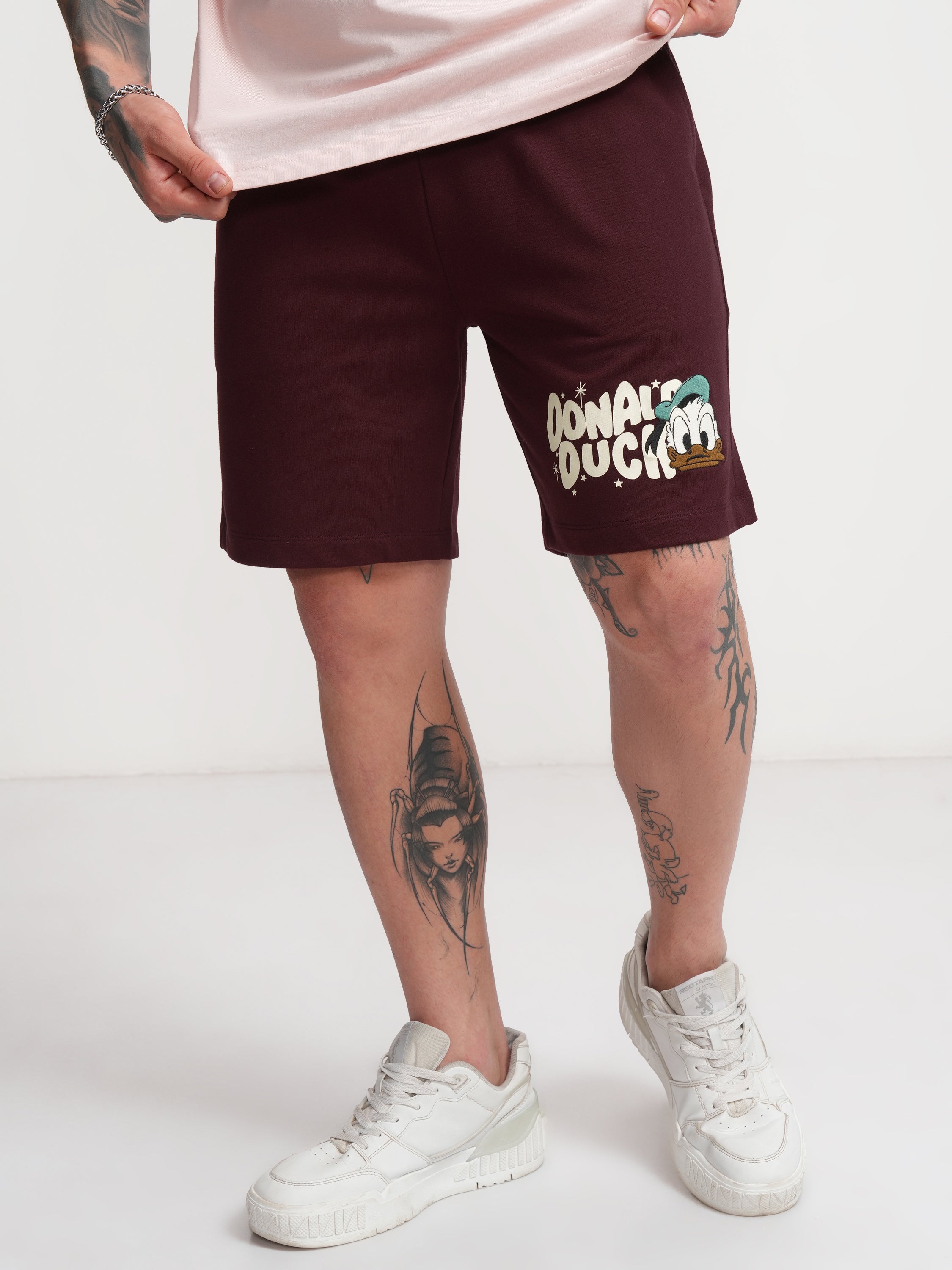 Disney By Highlander Men Maroon Donald Duck Relaxed Fit Shorts - Maroon - Image 1