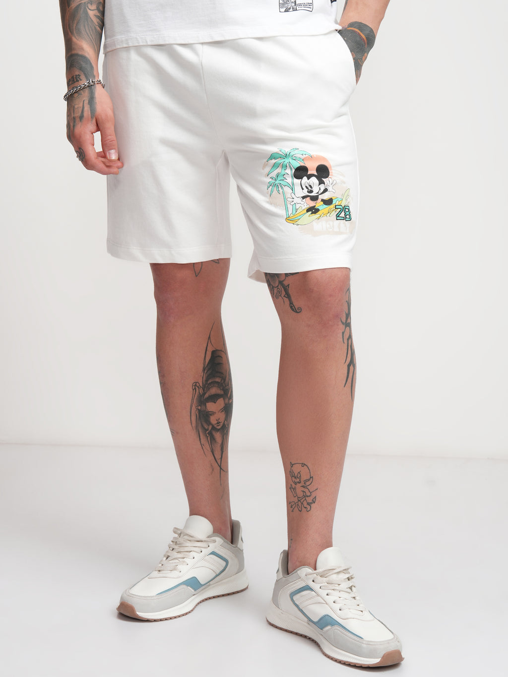 Disney By Highlander Men Off White Mickey Mouse Relaxed Fit Shorts - Off White - Image 1