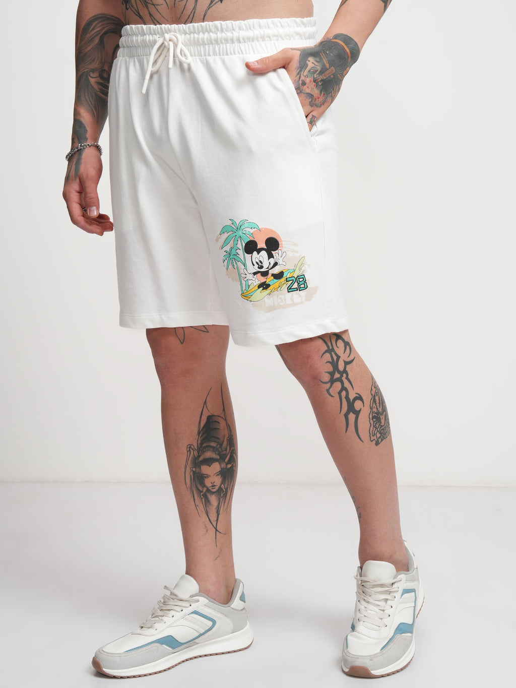 Disney By Highlander Men Off White Mickey Mouse Relaxed Fit Shorts - Off White - Image 4