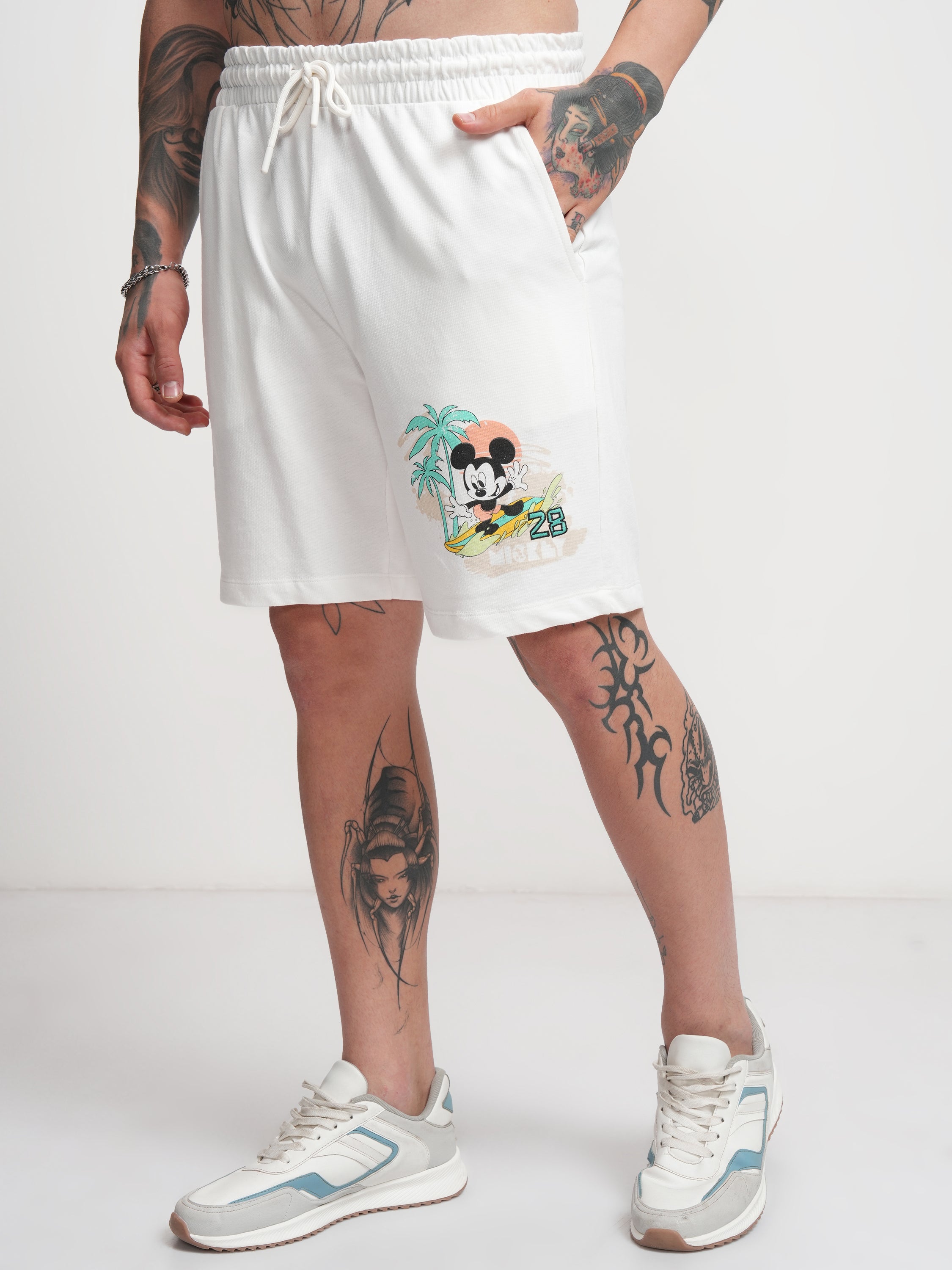 Disney By Highlander Men Off White Mickey Mouse Relaxed Fit Shorts - Off White - Image 4