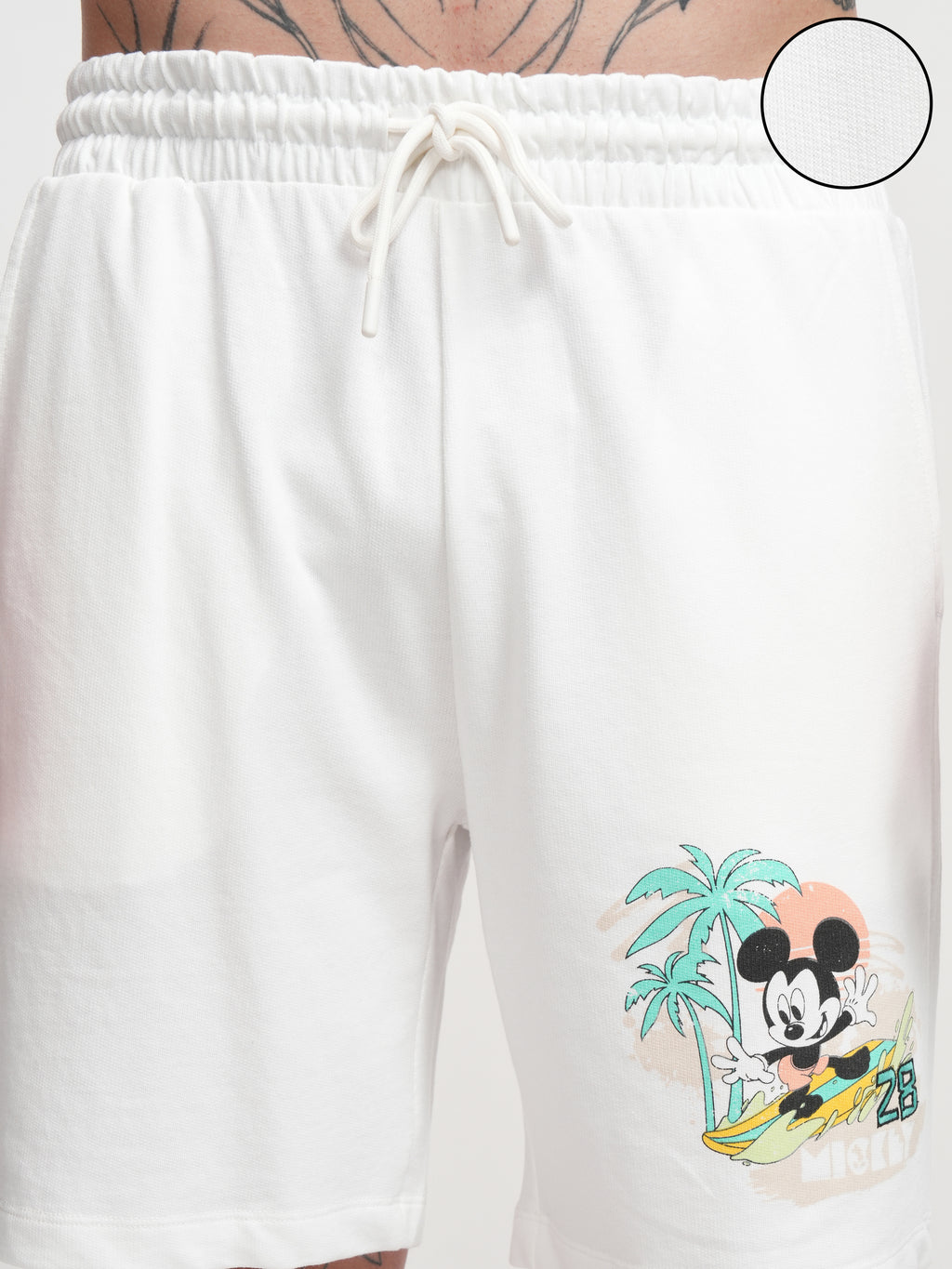 Disney By Highlander Men Off White Mickey Mouse Relaxed Fit Shorts - Off White - Image 5