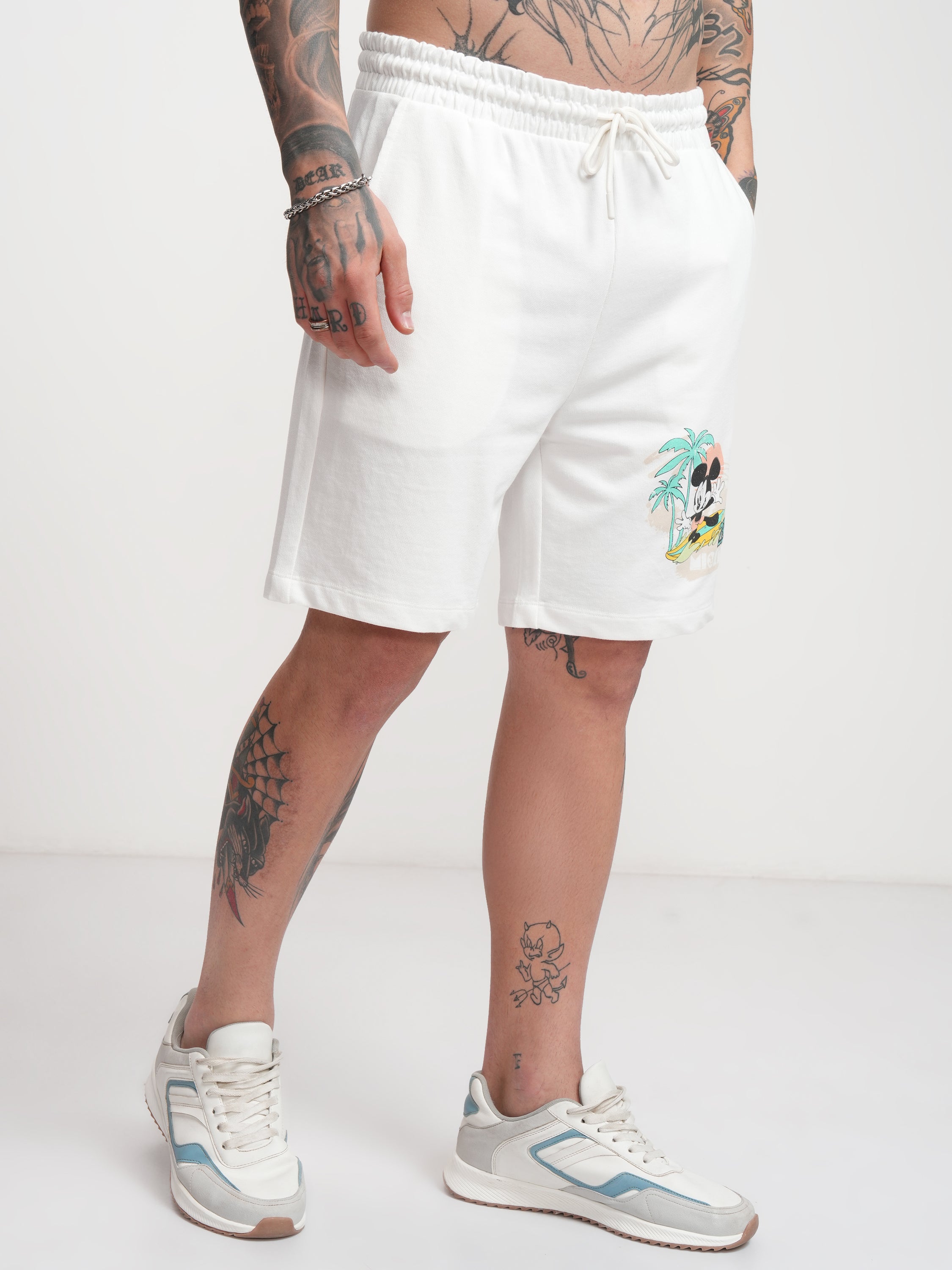 Disney By Highlander Men Off White Mickey Mouse Relaxed Fit Shorts - Off White - Image 6