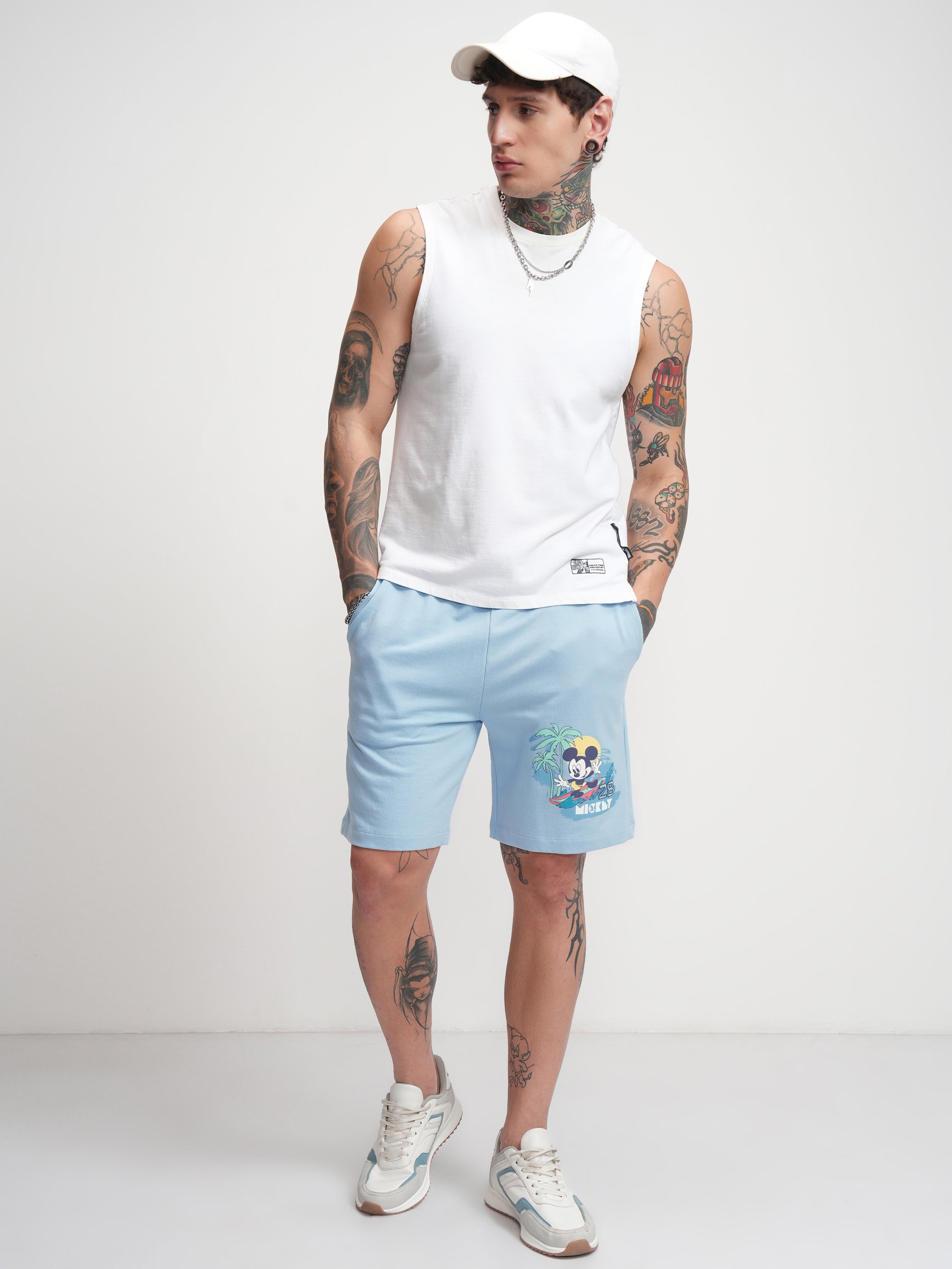 Disney By Highlander Men Blue Mickey Mouse Relaxed Fit Shorts - Blue - Image 2