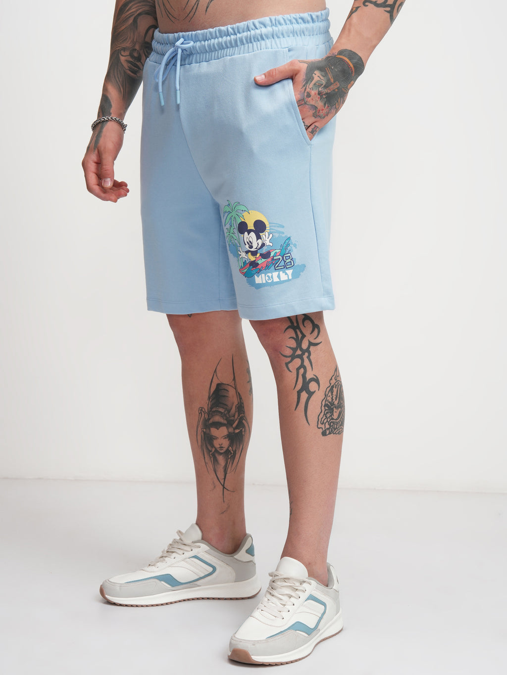 Disney By Highlander Men Blue Mickey Mouse Relaxed Fit Shorts - Blue - Image 4