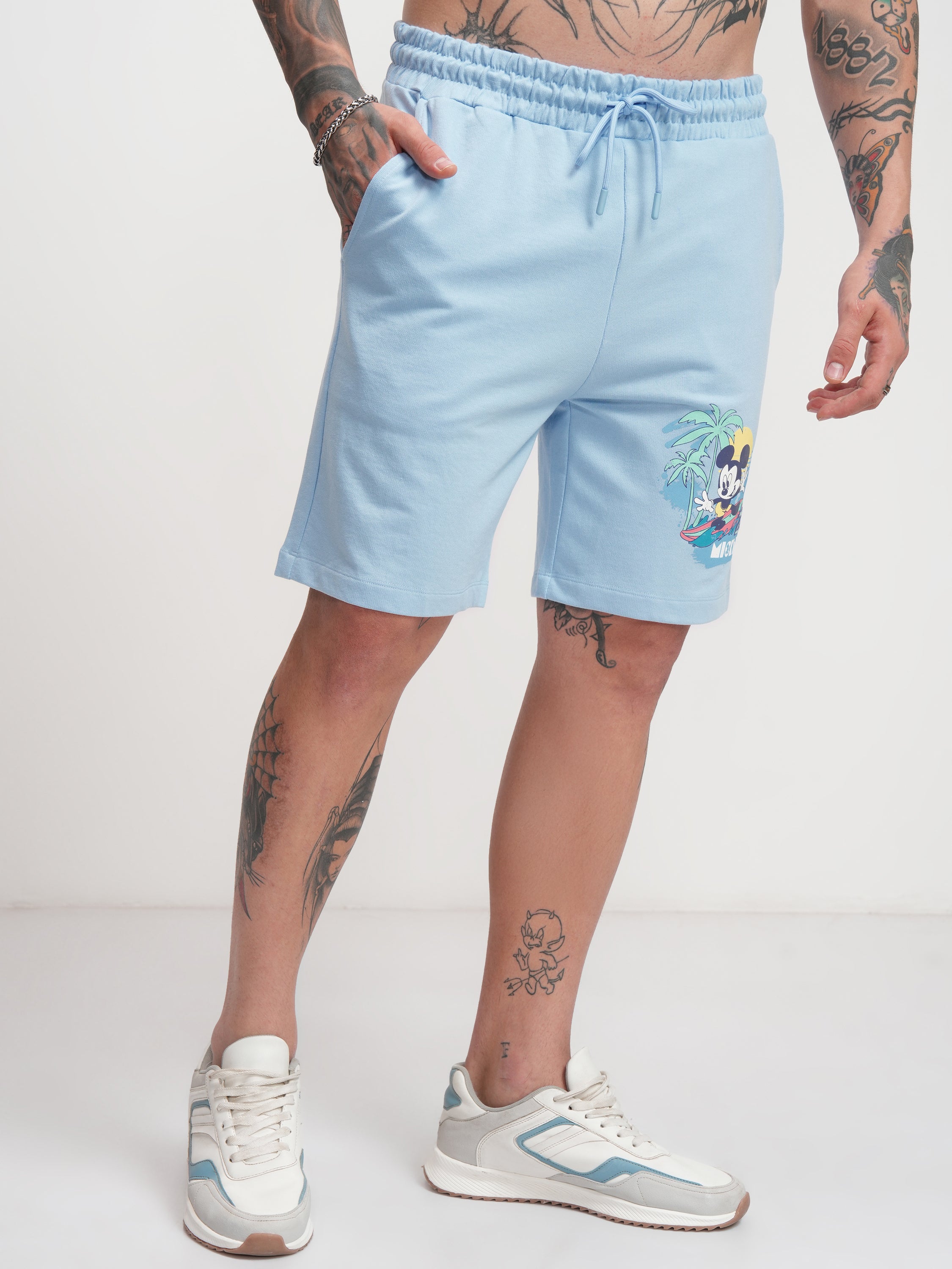 Disney By Highlander Men Blue Mickey Mouse Relaxed Fit Shorts - Blue - Image 6