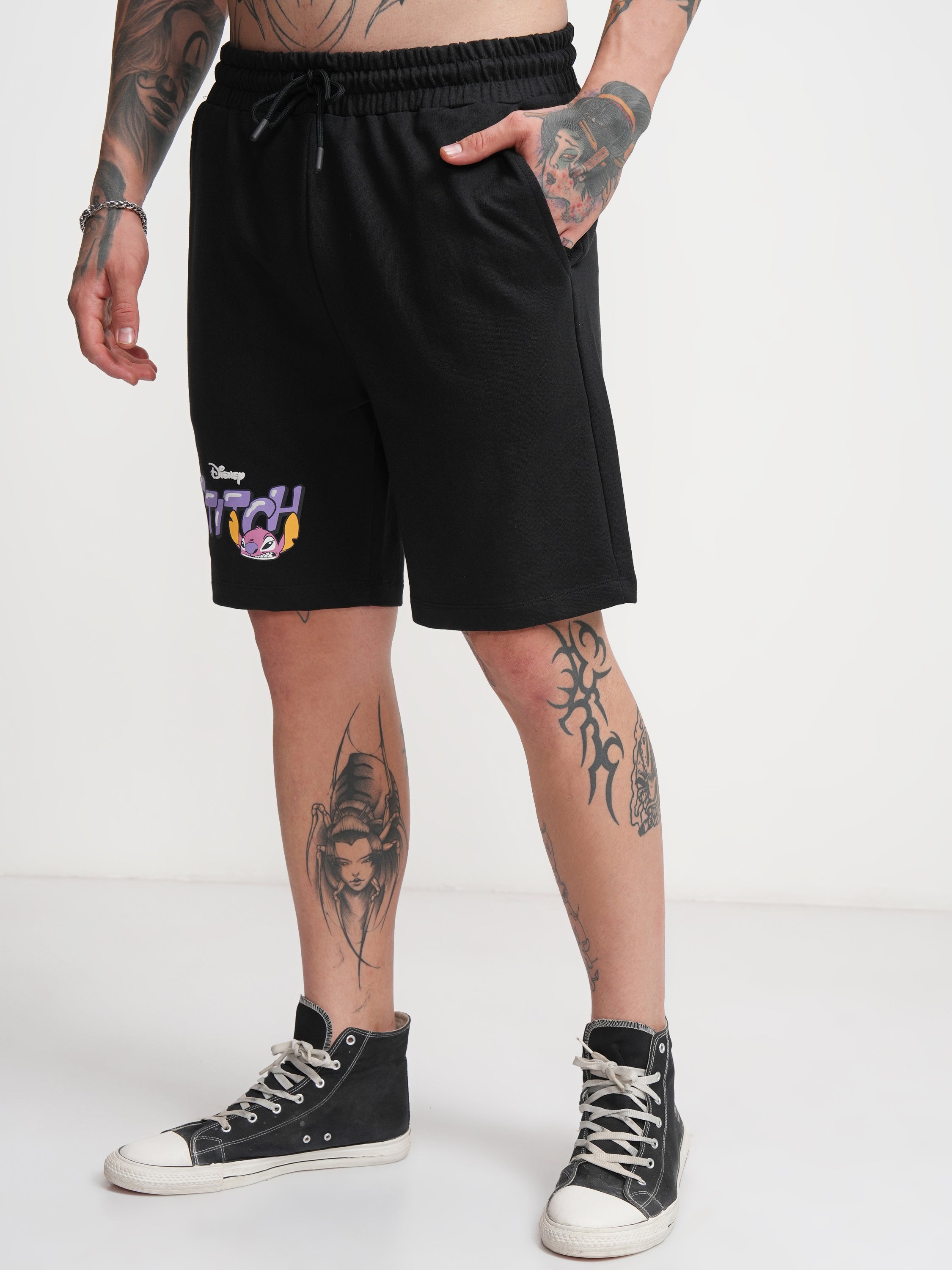 Disney By Highlander Men Black Stitch Relaxed Fit Shorts - Black - Image 4